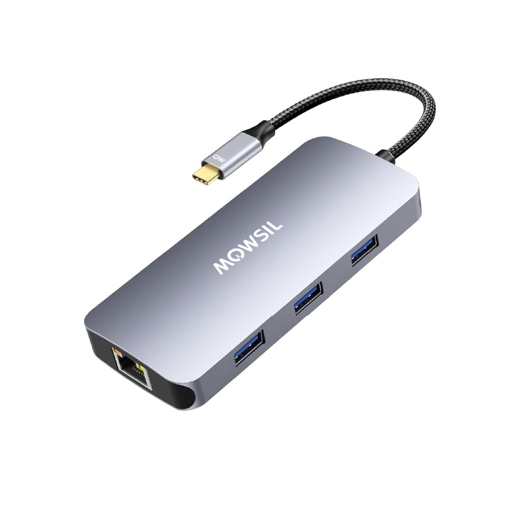 Mowsil 6 in 1 USB C Hub 4K HDMI Type C Hub, PD 100W, Gigabit Ethernet, 3 USB 3.0 Ports, USB C to 3.5mm, Multiport Adapter for MacBook Pro/Air, HP,
