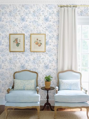 Ismoon Blue Floral Peel Stick Wallpaper Boho Watercolor Stick on Wall Paper — view 3