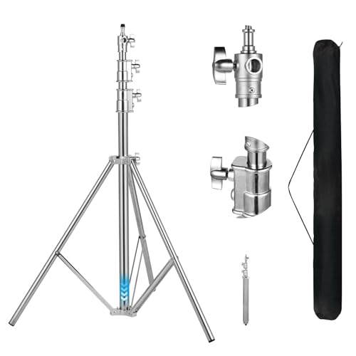 FOTOLS Stainless Steel Heavy Duty Photography Light Stand,9.2ft/2.8m Air Cushioned Studio Lighting Tripod for Speedlight,Strobe,Softbox,Monolight,Reflector