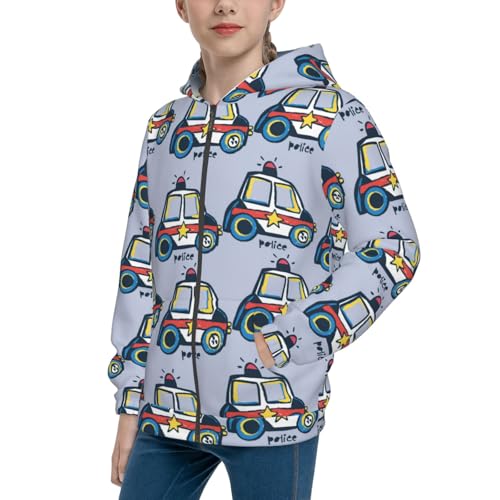 Police Car Kid Hoodies Boys Zip Up Sweatshirts Girls Pullover with Pocket