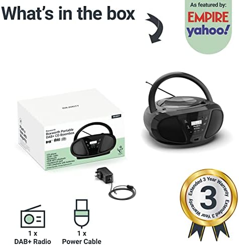 Portable CD Player & DAB Boombox | Bluetooth, DAB+ Digital Radio & FM | USB & AUX Playback | Clear 2.0 Stereo Sound | Majority Boxworth | 15hr Battery Playtime