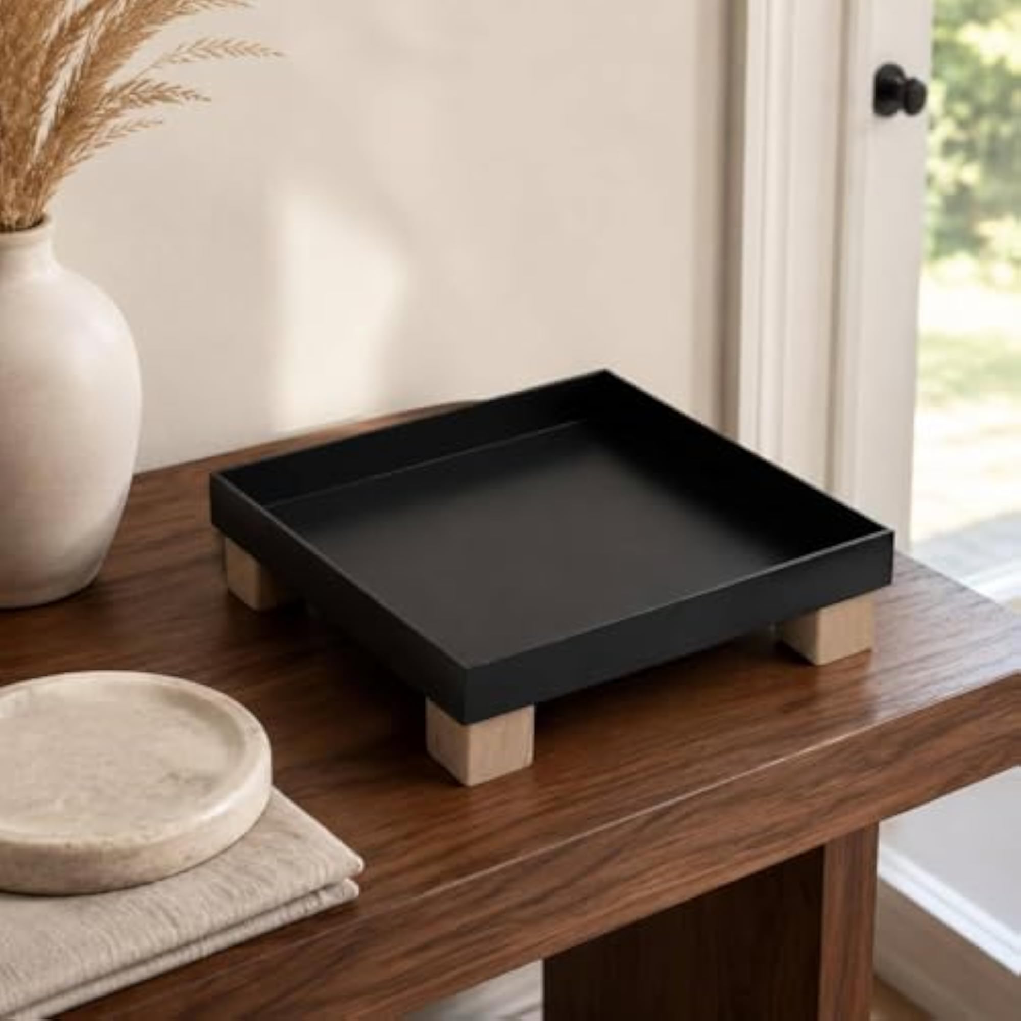 Decorative Wood Desktop Storage Box, Multi-Purpose Tray