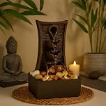 GEEZY Indoor Water Fountain - Tiers Design Water Feature with LED Lights - Mains Powered & Self-Contained, Table Top, Relaxing & Tranquil - Perfect for Home, Living Room, Office Decor