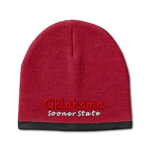 Beanie Hat for Men & Women Oklahoma Sooner State Style B Winter Beanie Winter Hats for Women Acrylic 1 Size Red Black
