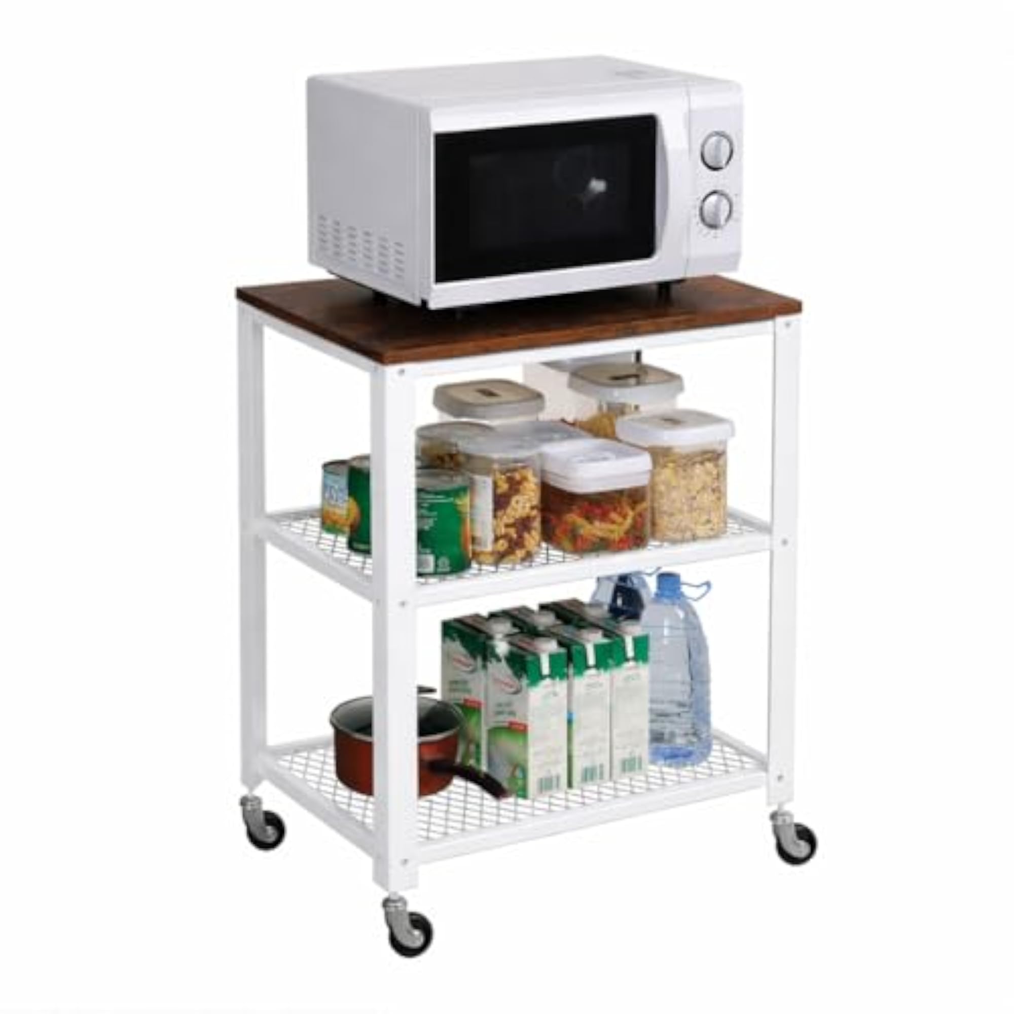 Two Tier Kitchen Cart Trolley with Wooden Top