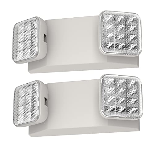 Spectsun Emergency Light White, Commercial Emergency Light With Battery Backup, White Emergency Light Home/Emergency Light Fixture/Emergency Sign/Emergency Light Fixture - 2 Pack (Square Head) #TOP2