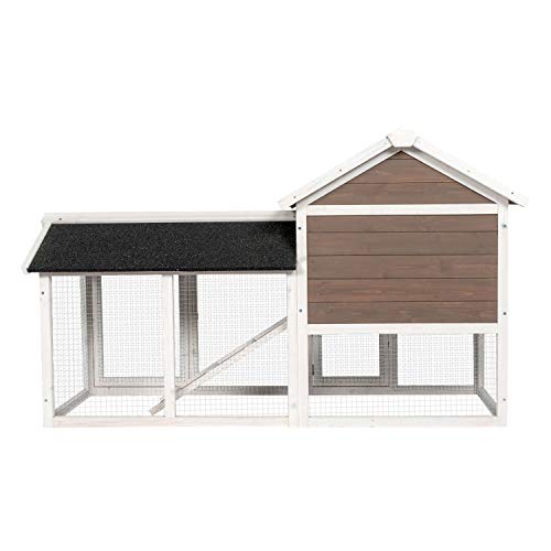 Kinpaw 53” Rabbit Hutch Bunny Cage Outdoor Chicken Coop Backyard Small Animal House Poultry for Guinea Pig Duck with Removable Tray & Ramp Coffee