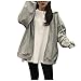 Xmiral Cappotto Oversize per Ragazze Adolescenti con Tasche a Maniche Lunghe con Zip e Cappuccio con Cerniera Cardigan Lana Inverno Grigio