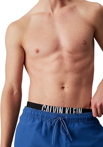 Calvin Klein Herren Badeshorts Medium Double mit Logobund, Blau (Patch of Blue), L