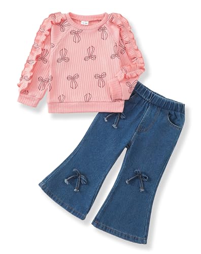 Image of Baby Toddler Girl Clothes Outfits Kids Sweatshirt Jeans Set Denim Pants Little Girls Clothes Toddler Outfit for Girls