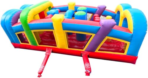 Pogo Bounce House Crossover Rainbow Course - 19.5 x 8 x 7.5 Foot - Kids Big Outdoor Party Inflatable Obstacle Unit with Blower, Stakes, & Storage Bag