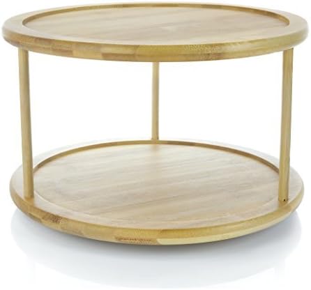 Adorn Home 2-Tier Premium Bamboo Lazy Susan | Lazy Susan Turntable | Lazy Susan Spice Rack | Kitchen Cabinet Organizer | Vanity Makeup Organizer | 12" Turntable | (Actual Size 11.8 inches Diameter)
