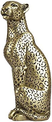 Cheetah Statue Home Decor Leopard Sculpture Resin Sitting Cheetah Figurine Desktop Table Top Ornament Decoration for Home Office Champagne Gold