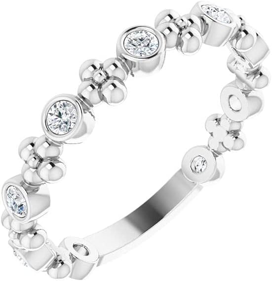 Diamond2Deal 14K White Gold 1/4 ct Diamond Beaded Stackable Ring Size 7