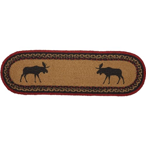 VHC Brands Cumberland Rustic Country Farmhouse Decor Natural Jute Fiber Stair Tread Latex Non Slip, Tan Red Black, Oval 8.5 x 27 inches