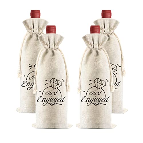 PLIGREAT Lot de 4 sacs à vin réutilisables en toile de jute avec cordon de serrage pour mariage, anniversaire, fête de vacances, pendaison de crémaillère, rangement à la maison Cover