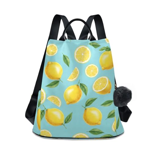 Sac à dos femme contre le vol à motif feuilles de citron bleu tendance