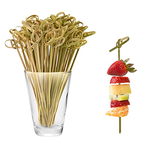 Bekecidi Palitos de Cóctel de Bambú, 100 Brochetas de Nudo, Mini Picas de Alimentos, Palillos de Frutas para Bebidas, Canapés, Aperitivos, Fiesta 12 cm (Verde)