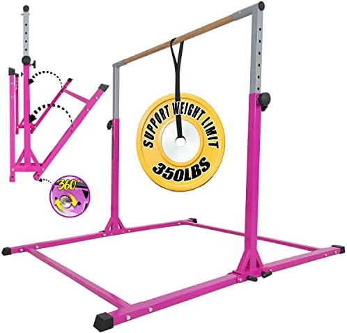 Seliyoo Foldable Gymnastics kip bar,Horizontal bar with mat/Without mat,Height Adjustable from 35.4"' to 59",Extended 5 FT Base Length,Foldable in Seconds with Weight Capacity 350 LBS…