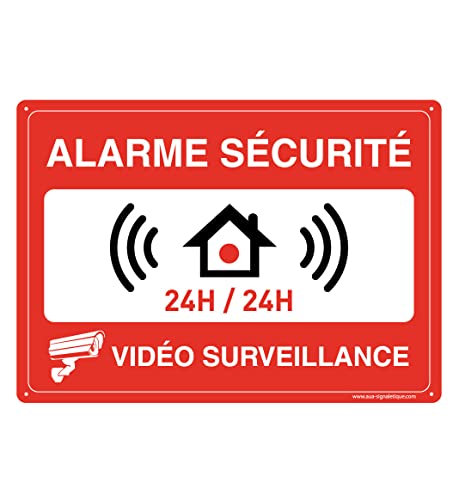 Panneau alarme 24h/24h sous vidéo anti intrusion PVC prépercé 4 trous