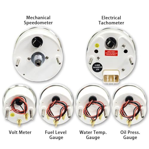 Image of MOTOR METER RACING Classic Mechanical 6 Gauge Set White Dial Red Needle