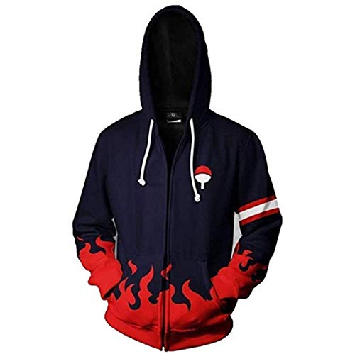 CHENMA Men Naruto Kakashi Long Sleeve Full-Zip Bomber Jacket Hooded Varsity Jacket (M/US S, Winter/Uchiha Family)