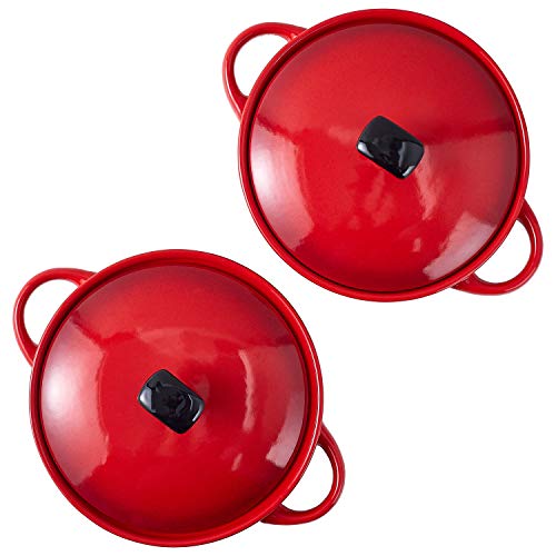 Bruntmor Red Color 20 Oz Set Of 2 Soup Bowl | Bake & Serve Ceramic French Onion Soup Bowls With Handles And Lids | Oven Safe Soup Crocks For Kitchen, Cereal Bowl Set For Christmas Table Decoration #TOP4