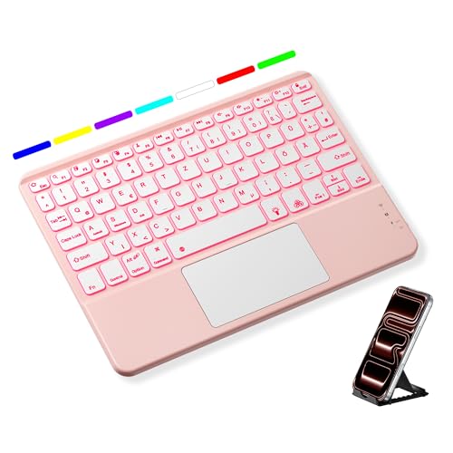Vobafe Bluetooth Tastatur mit Touchpad, 7-farbiges Backlight iPad Tastatur