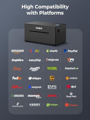 MUNBYN Shipping Label Printer Bluetooth Connection, Thermal Label Printer 4x6, Postage Label Printer for Business, Compatible with Etsy, Shopify, Ebay, Amazon, Royal Mail, DHL, DPD, Evri, 130B, Black