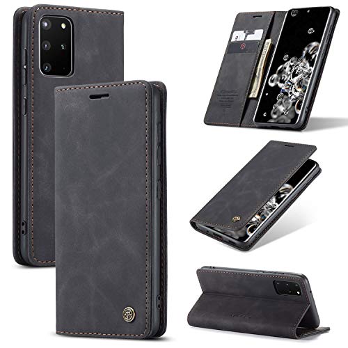 Sinianl Galaxy S20 Plus Wallet Case, Leather Book Flip Cover, Kickstand, Card Slots - Black #TOP5