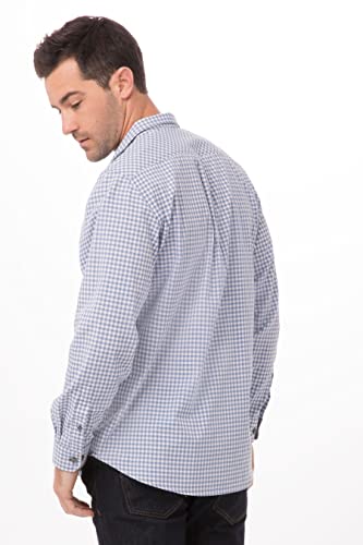 Chef Works Men's Modern Gingham Long Sleeve Dress Shirt, Strong Blue, 3X-Large #TOP2