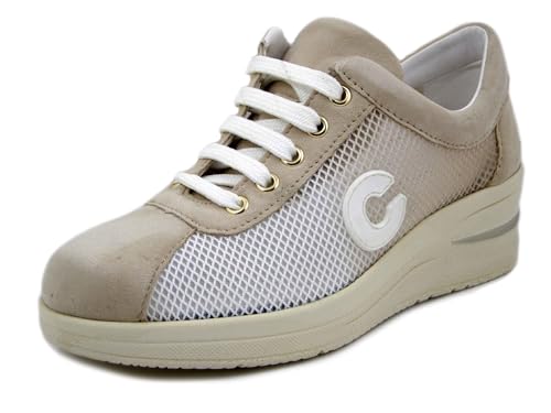 CINZIA SOFT Zapatillas de mujer de ante y red beige, cuña baja de 4 cm, plantilla extraíble, 923492, beige, 38 EU