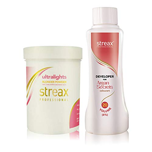 Streax Professional Streax Ultralight, Highlights Blonder Powder 350 Gm + Argan Secrets Developer Volume 20 (6%) 250Ml – Blonde