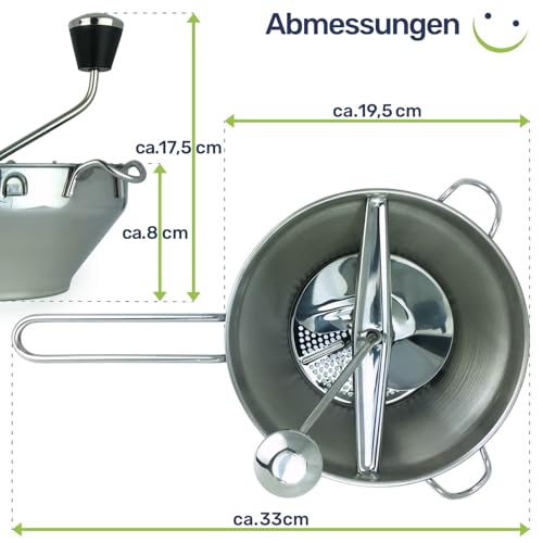 Foto von Gravidus Edelstahl Passiermühle 3 Austauschbare Einsätze für Marmelade, passierte Tomaten, Gelees, Suppen & Babynahrung Einfach zu Reinigen, Spülmaschinengeeignet, 32,5 x 19,5 x 19,2 cm