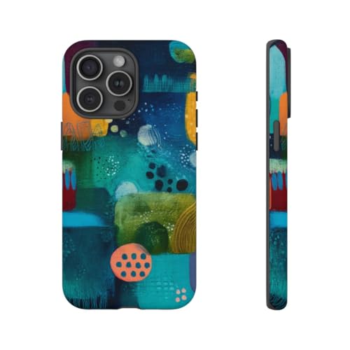 Coque iPhone 15 Pro Max formes géométriques abstraites bleu rigide mate