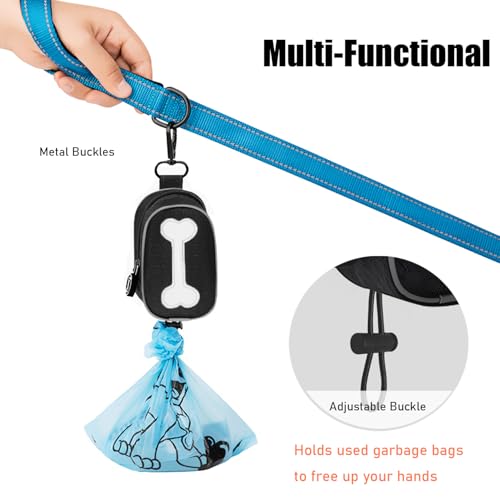 Dog Poop Bag Holder for Leash, Portable Dog Waste Bag Dispenser, Waterproof Fabric Zippered Pouch with Metal Clip, Straps and Elastic Clip