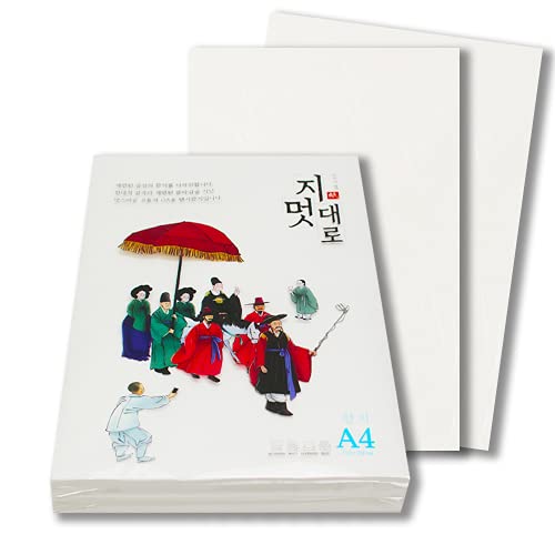 Hanji Printer Paper A4, Korean Traditional Mulberry Copy Paper, 100 Sheets, Premium Quality Copy Printer Paper, 8.3x11.7 Inches (White)