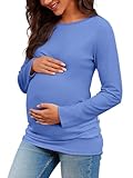 Chuanqi Womens Maternity Shirt Fall Long Sleeve Crew Neck T-Shirts Pregnancy Clothes Side Ruched Tunic Tops A-Blue