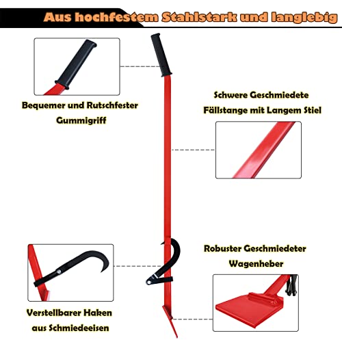 Foto von SUBTLETY 130cm Schwerlast Fällheber zum Baumfällen Fällkeile Set Metall Stammheber Geschmiedeter Kantheber mit Rutschfester Handgriff & Wendehaken Tragfähigkeit bis 250KG für Garten & Landschaftsbau