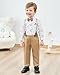DISAUR Toddler Baby Boy Suit Gentleman Wedding Outfits 4PCS 4PCS with Dress Shirt Beret Hat Suspender Pants Bowtie 3-6Months（White/khaki）