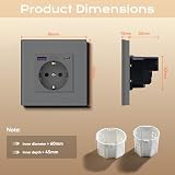 BSEED Gniazdko wtykowe 20 W USB i typ C szybka ładowarka szkło 3 w 1, podtynkowe gniazdko ścienne, moc ładowania, szare, 2 sztuki