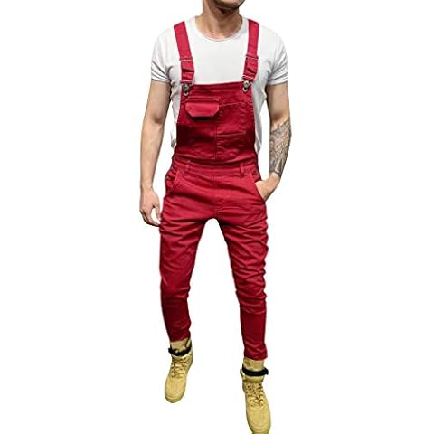 Bib Overalls for Man Skinny Onesies Playsuit Jumpsuit Goosun Plain Dungarees Black,White,Red,Army Green,Khaki,Coffee Colours Pocket Overall Bib and Brace Work Trousers Cover