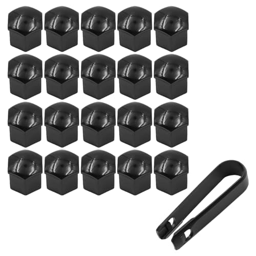 NUZAMAS 20Pcs Wheel Nut Caps 21mm Black Wheel Nut Covers Hexagonal Wheel Bolt Nut Cap Covers with Removal Tool Universal Tyre Hub Covers Lug Nut Bolt Cap Covers