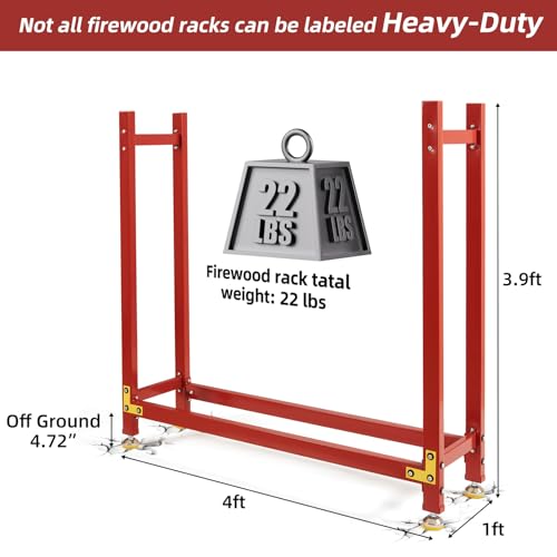 DAMNISS Firewood Rack 4 FT Heavy Duty Indoor Outdoor, Firewood Holder Stacker Stand for Fireplace, Metal Pile Storage Fire Log Racks, Organizer Wood for Patio Deck Porch - Thumbnail 2