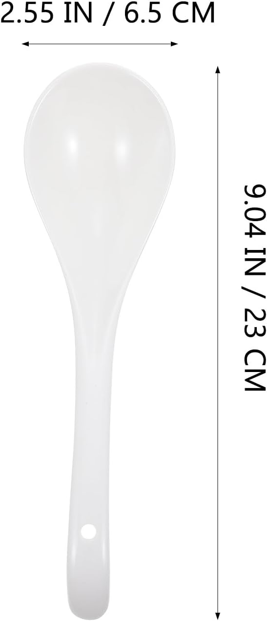 6 Pcs Ceramic Soup Spoons and Rice Spoons White Kitchen Utensils Set for Home, Restaurant, and Asian Dining Use