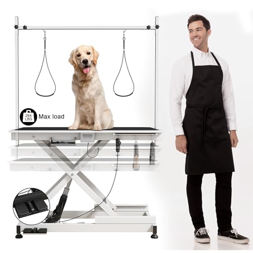 Heavy Duty Electric Lifting Pet Dog Grooming Table for Large Dogs with Overhead Arm, Anti-Skid Rubber Desktop and Powerful Motor, 50'' / White - Image 3