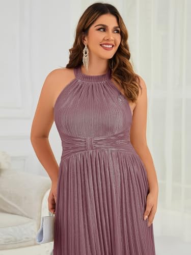 Image of Ever-Pretty Plus Women's Floor Length A-Line Halter Sleeveless Pleated Glitter Plus Size Formal Dress Evening Gown
