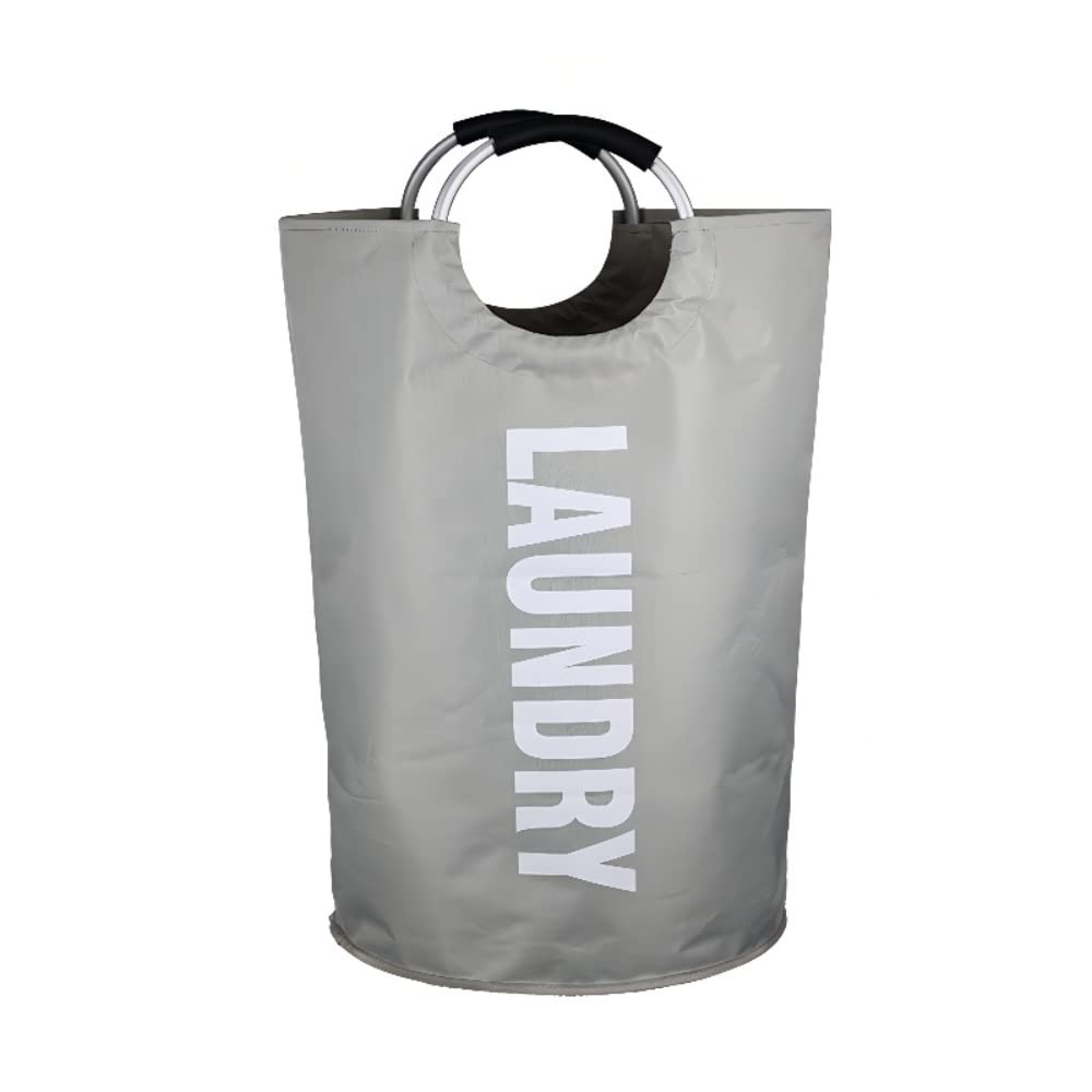 Double sac à linge rond en tissu Oxford gris clair pour linge de maison