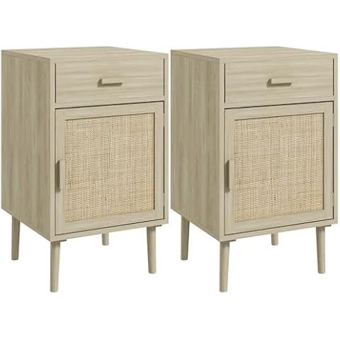 HOMCOM Rattan Bedside Table Set of 2 Cover