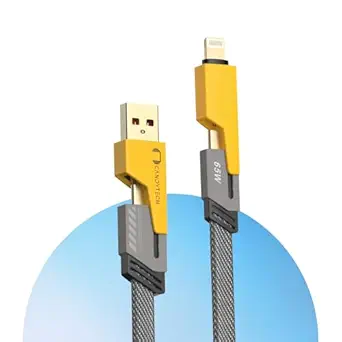 Candytech DCS65 65W 4 in 1 Multi Function Braided Fast Charging Cable with Lightning to USB-C, Type C-C, Ligthning to USB, Grade Durability, Compatible for iPhone, Samsung, Oneplus Series & More